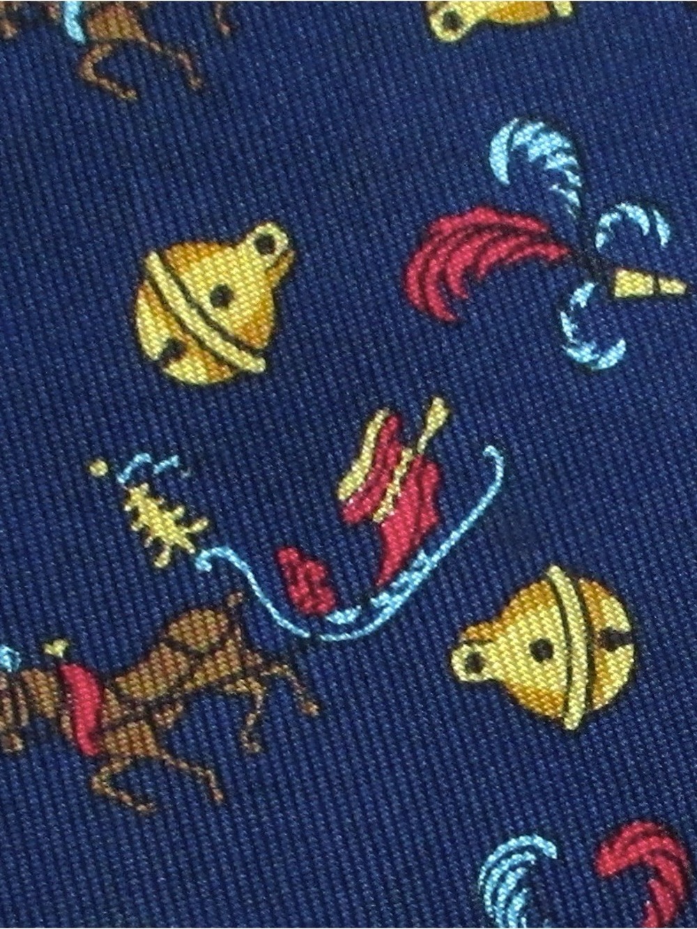 100% REAL HERMES TIE ~ NAVY BLUE w FUN CHRISTMAS HOLIDAY HORSE SLEIGH BELL